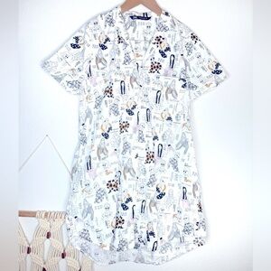 Zara Dress Cream Graphic Print Shirt Dress White Cartoon Print Short Sleeve